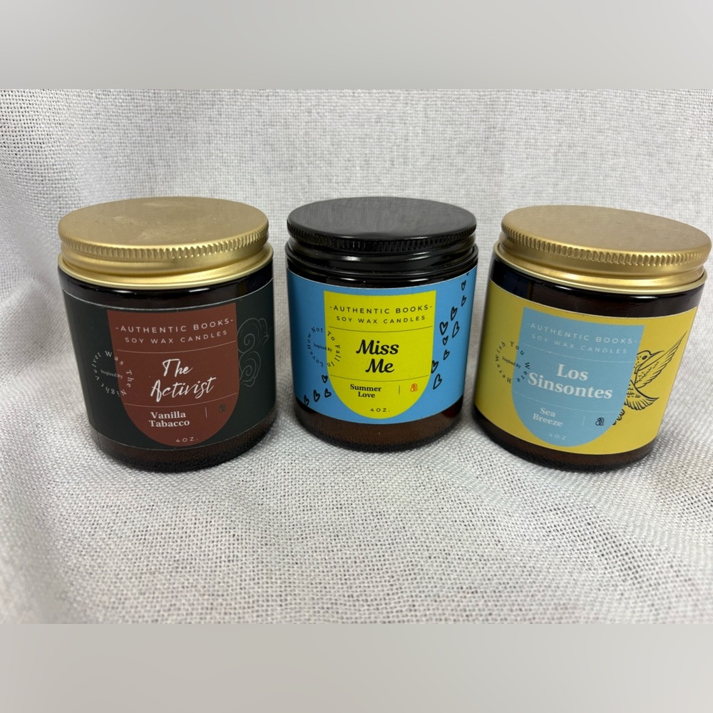 Authentic Books Soy Candle Lot of 3 Book Lover Candles